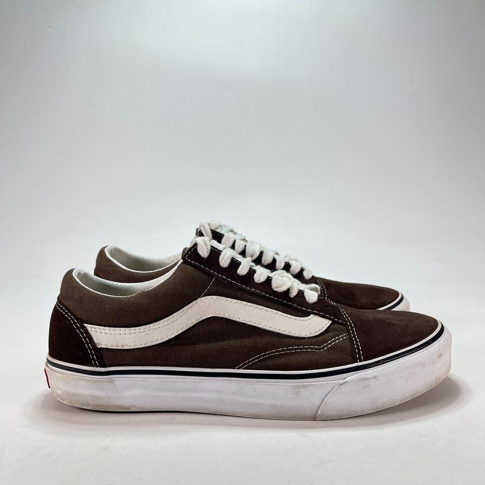 Vans Old Skool Dark Brown White Lace Up Low Top Skate Shoes T381 Men's Size 10